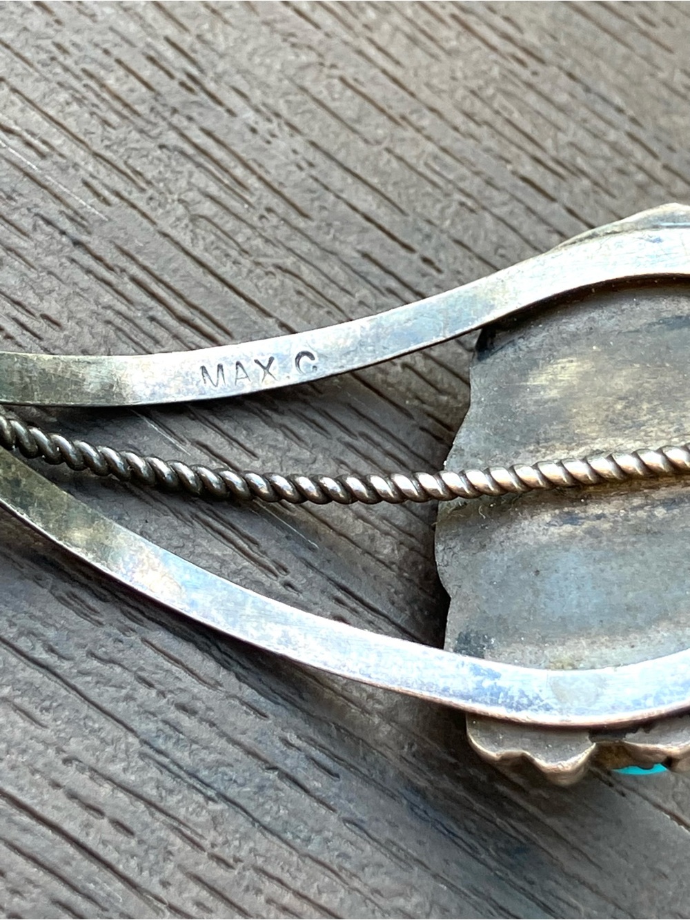 Vintage Navajo Sterling Silver & Natural Turquoise MAX C. Cuff Bangle Bracelet - Picture 10 of 14